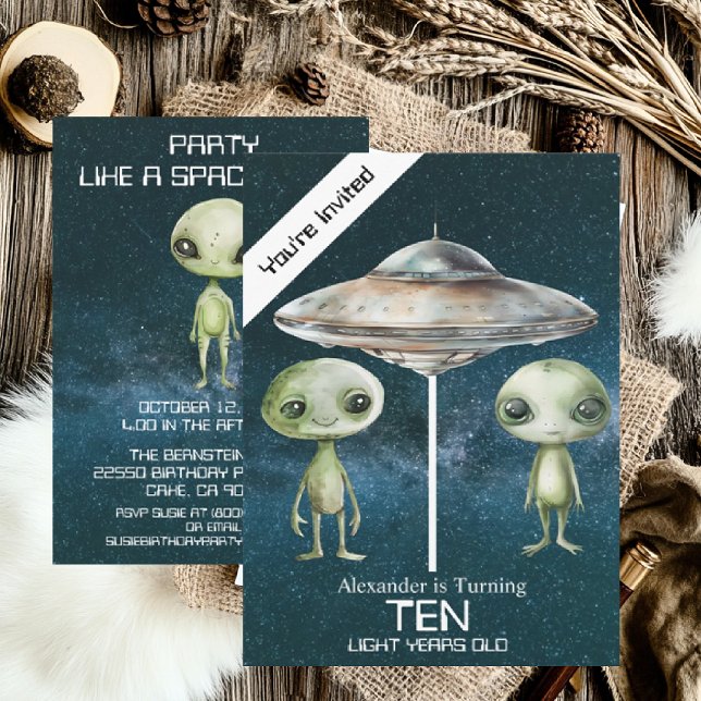 Custom Age Outer Space Alien Birthday Party  Invitation (Creator Uploaded)