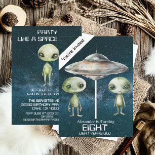 Custom Age Outer Space Alien Birthday Party Invitation