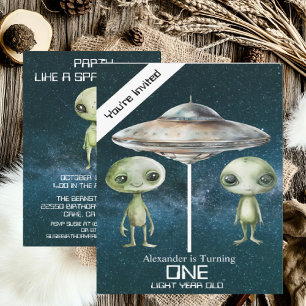 Custom Age Outer Space Alien Birthday Party Invitation
