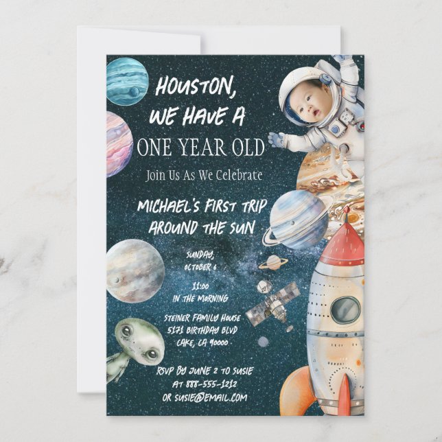 Custom Age Outer Space Astronaut Birthday  Invitat Invitation (Front)