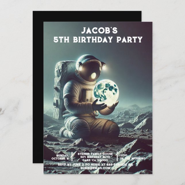 Custom Age Outer Space Birthday Party Invitations (Front/Back)
