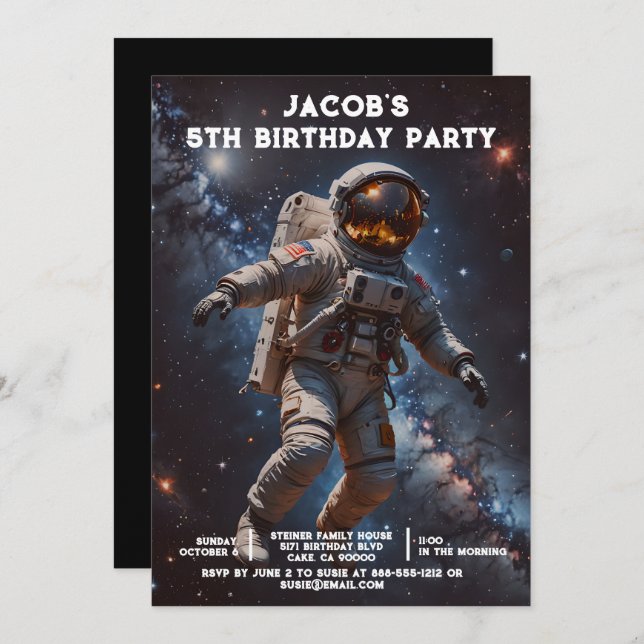 Custom Age Outer Space Birthday Party Invitations (Front/Back)