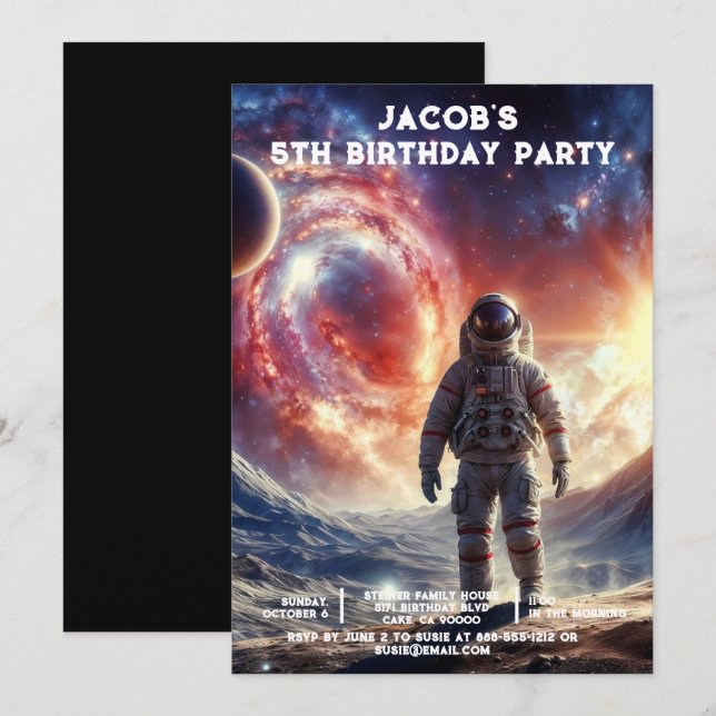 Custom Age Outer Space Birthday Party Invitations (Front/Back)