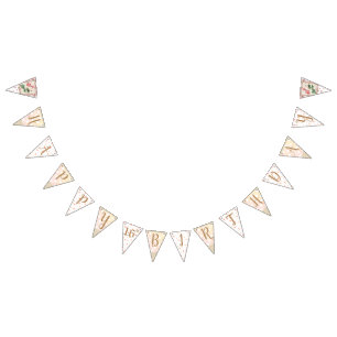 Custom Age Shabby Pink Rosebuds Photo Party Banner