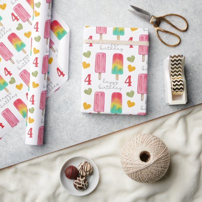 Custom age Summer Ice Cream Popsicles Wrapping Paper (Crafts)