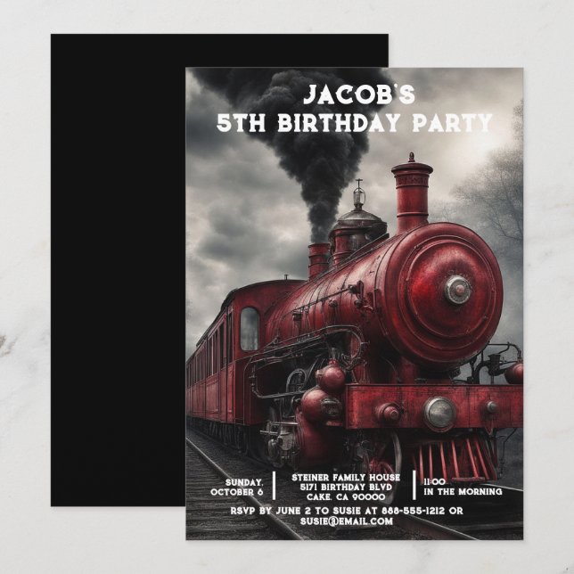 Custom Age Train Birthday Party Invitations (Front/Back)
