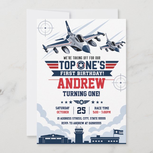 Custom Air force Top One First Birthday Invitation (Front)