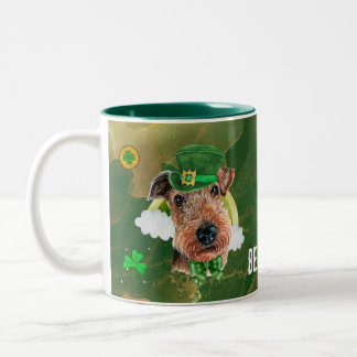 Custom Airedale Terrier Gold St. Patricks Day Two-Tone Coffee Mug
