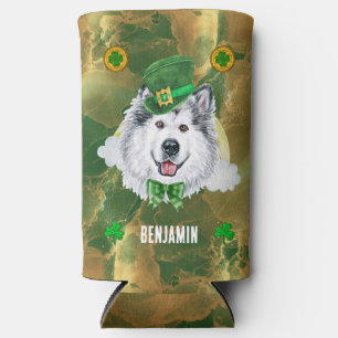 Custom Alaskan Malamute Gold St. Patricks Day Seltzer Can Cooler