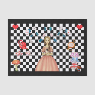 Custom Alice in Wonderland Tea Party Black Checked Tissue Paper