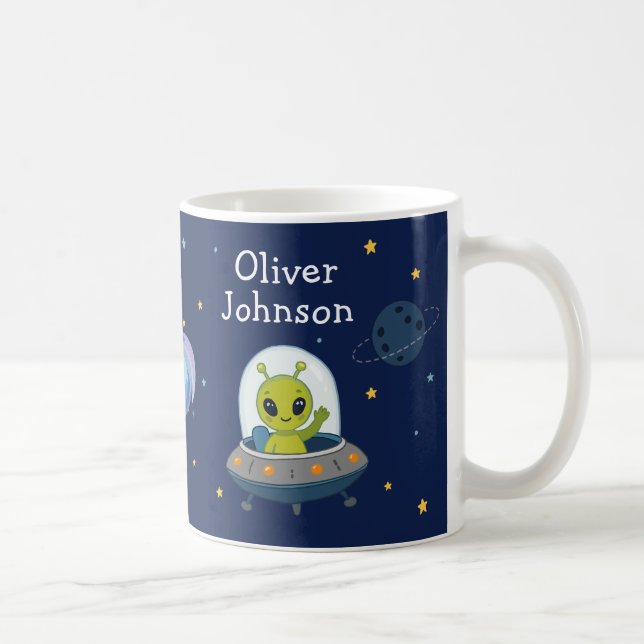 Custom Alien in UFO Space Coffee Mug (Right)