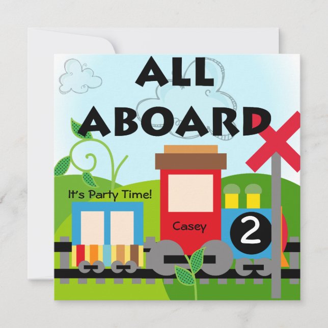 Custom All Aboard Train Party Invitations (Front)