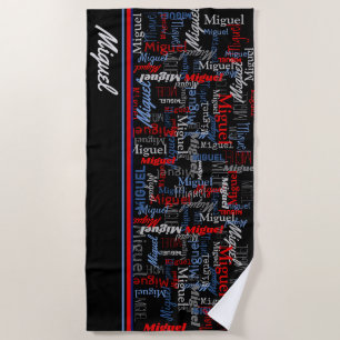 Custom all over graphic name grey black blue red beach towel