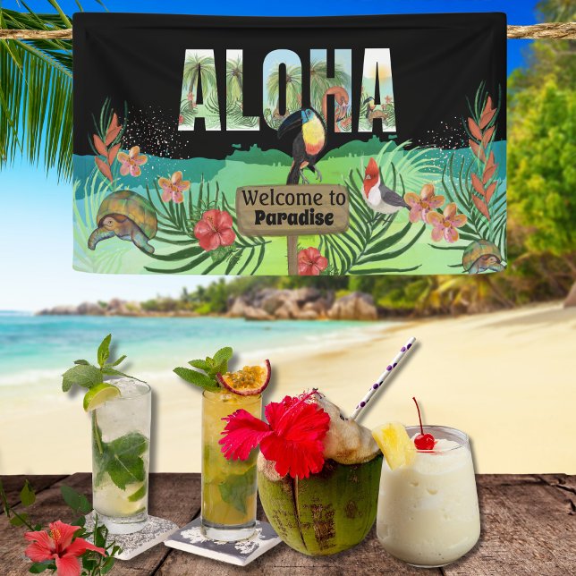 Custom Aloha Tropical Paradise Welcome Banner  (Custom Aloha Tropical Paradise Welcome Banner)
