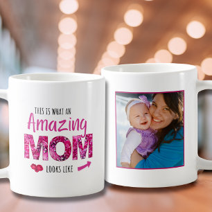 Custom Amazing Mum Pink Floral Birthday Photo Gift Coffee Mug