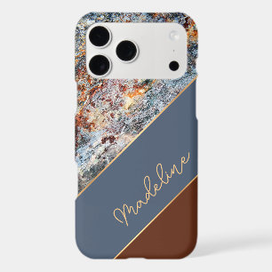 Custom Amber Brown Dark Blue Chic Marble Pattern
