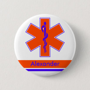 Custom Ambulance Orange and Blue Star of Life 6 Cm Round Badge