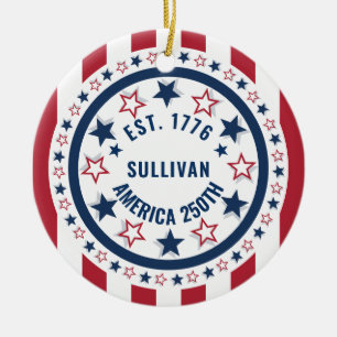 Custom America 250 Vintage Patriotic Flag Ceramic Ornament