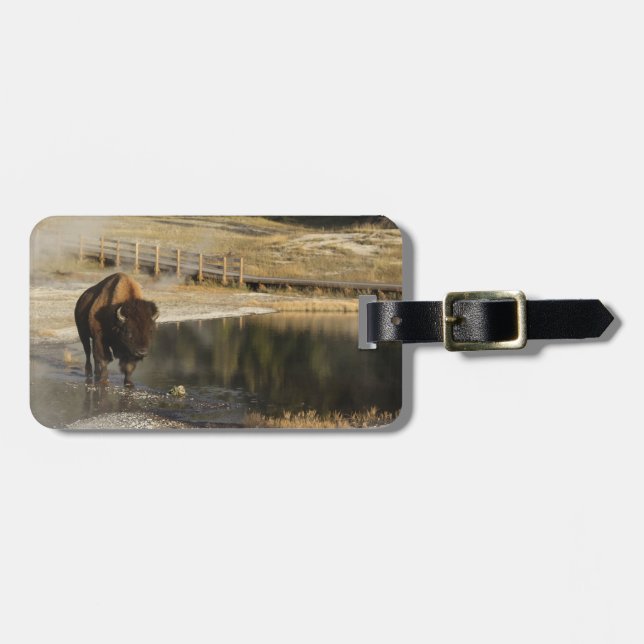 Custom American Bison Yellowstone Wildlife Photo Luggage Tag (Front Horizontal)