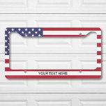 Custom American Flag And Text Licence Plate Frame<br><div class="desc">Customise this design and create your personalised License Plate Frame. You can TRANSFER this DESIGN on other Zazzle products and adjust it to fit most of the Zazzle items. You can also click the CUSTOMIZE button to add, delete or change details like background colour, text, font or some graphics. Standard...</div>