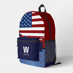 Custom American Flag Monogram Name Backpack 