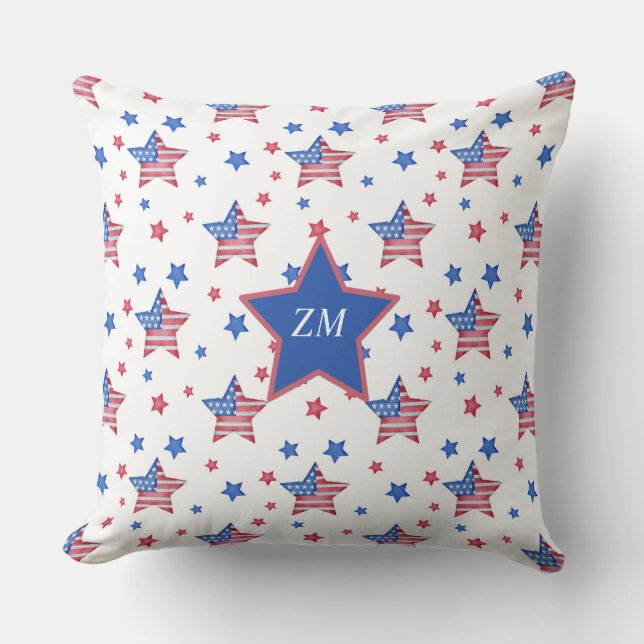 Custom American Flag Star Blue Red White Throw Pil Cushion (Front)
