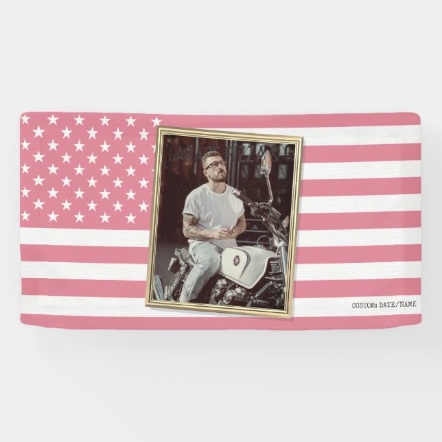 Custom American Flag with Your Photo, Dorm Decor Banner (Horizontal)