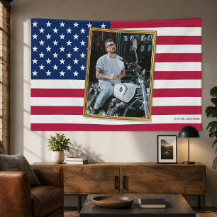 Custom American Flag with Your Photo, Dorm Decor Banner