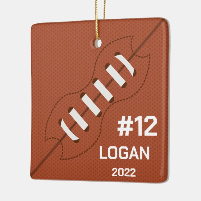 Custom American Football Player with Name & Number Ceramic Ornament (Left)