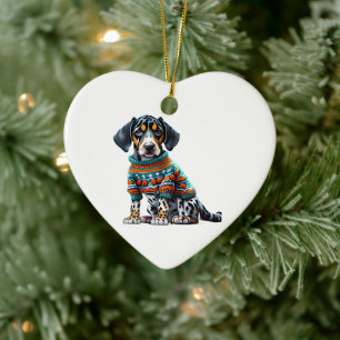 Custom American Leopard Hound in Christmas Sweater Ceramic Ornament