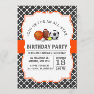 Custom an all-star quatrefoil sport birthday party invitation