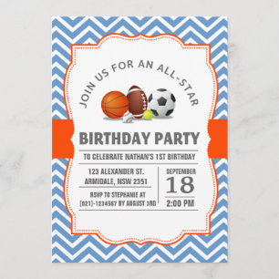 Custom an all-star sport birthday party invitation