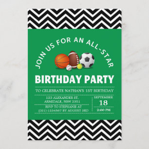 Custom an all-star sport birthday party invitation