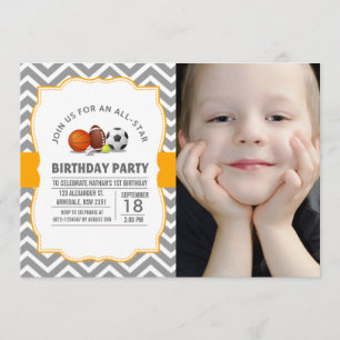 Custom an all-star sport birthday party photo invitation
