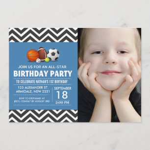 Custom an all-star sport birthday party photo invitation