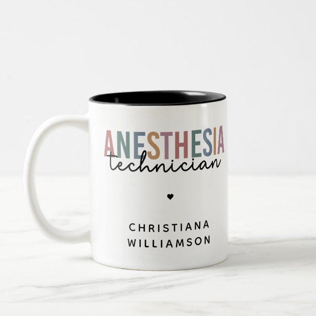 Custom Anaesthesia Technician Retro Anaesthetic Te Two-Tone Coffee Mug (Left)
