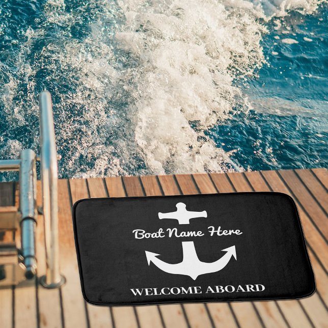 Custom Anchor Black Bath Mat Boat Name Welcome (Creator Uploaded)