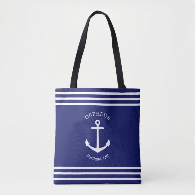 Custom Anchor Emblem Nautical (blue) Tote Bag (Front)