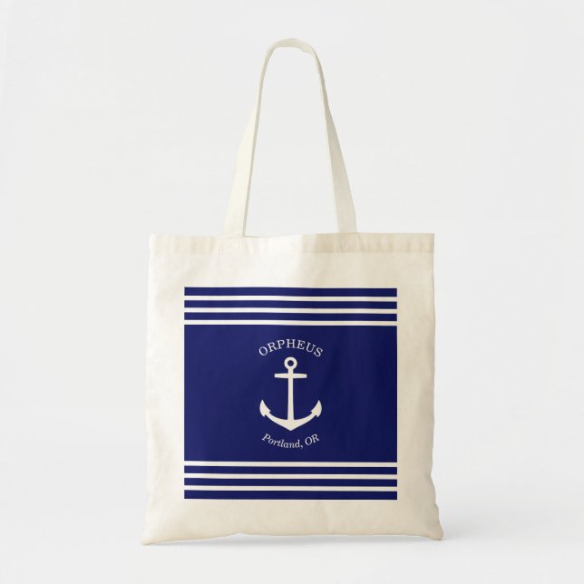 Custom Anchor Emblem Nautical (blue) Tote Bag (Front)