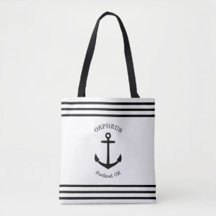 Custom Anchor Emblem Nautical (white & black) Tote Bag