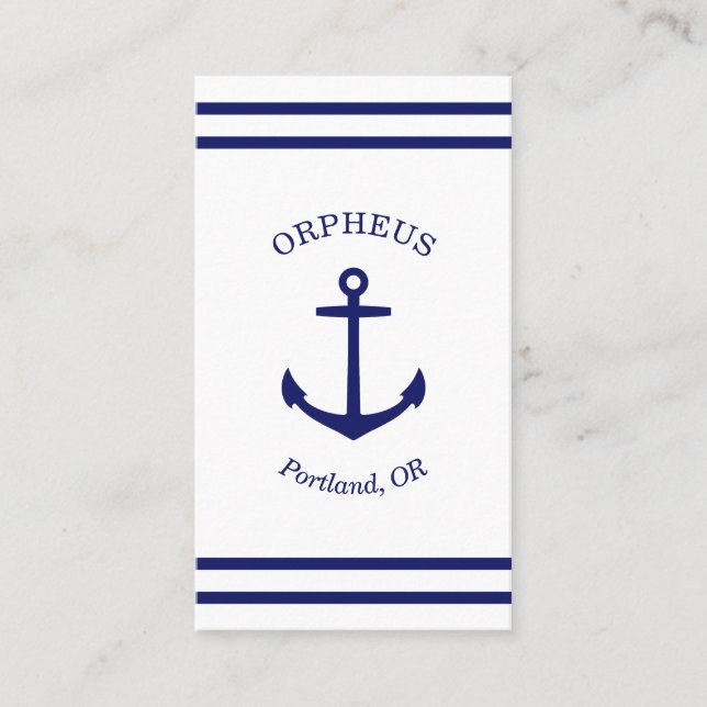 Custom Anchor Emblem Nautical (white & blue) Business Card (Front)