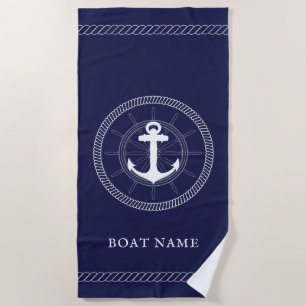 Custom Anchor Nautical blue white Beach Towel