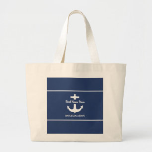 Custom Anchor Navy Blue Boat Name Location  Large Tote Bag