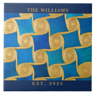 Custom Ancient Egyptian Monogram Blue Gold Ceramic Tile