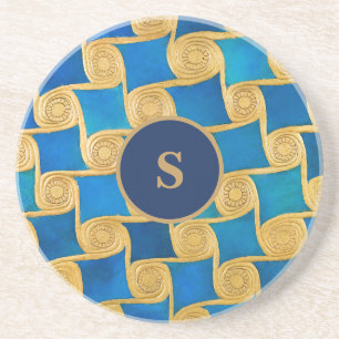 Custom Ancient Egyptian Monogram Blue Gold Coaster