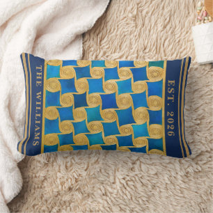 Custom Ancient Egyptian Monogram Blue Gold Lumbar Cushion