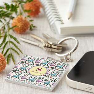 Custom and personalised birds pattern key ring