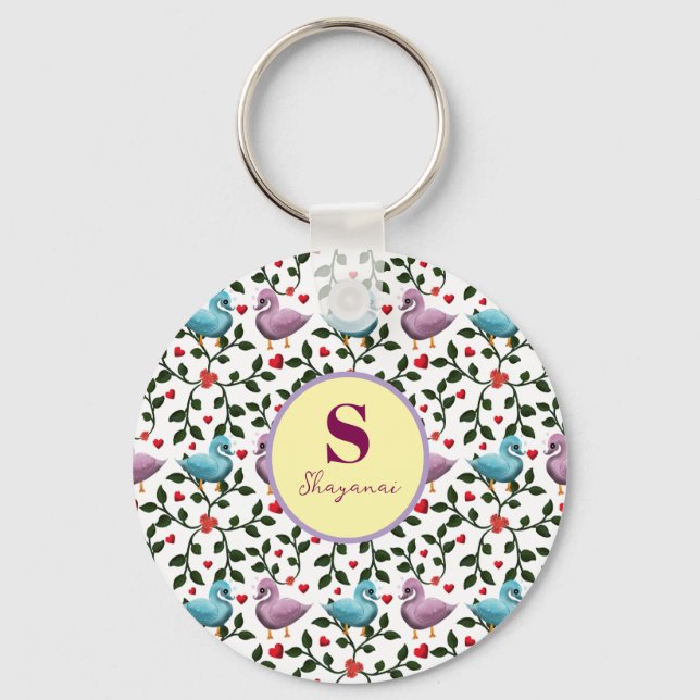 Custom and personalised birds pattern  key ring (Front)