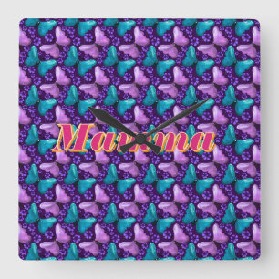 Custom and personalised butterfly floral gift square wall clock