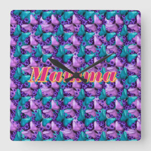 Custom and personalised butterfly floral gift square wall clock
